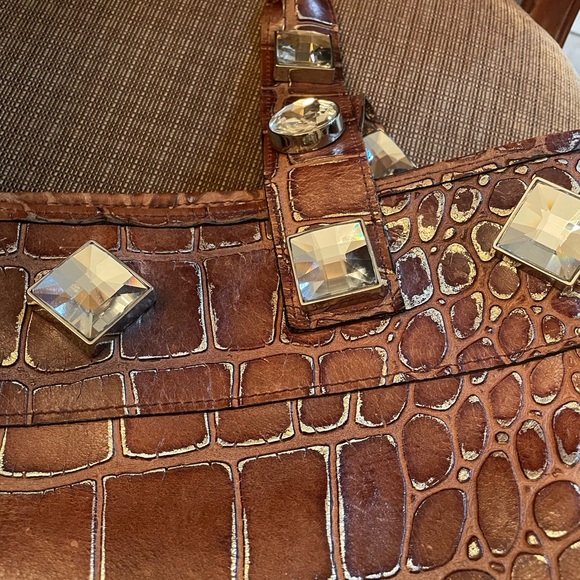 Raviani Brown Leather and Gold Croc Bag with Crystals EUC - Picture 11 of 16